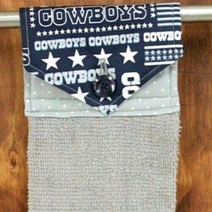 DALLAS COWBOYS NAVY BLUE HANDMADE HANGING KITCHEN HAND TOWEL GRAY COTTON TOWEL
